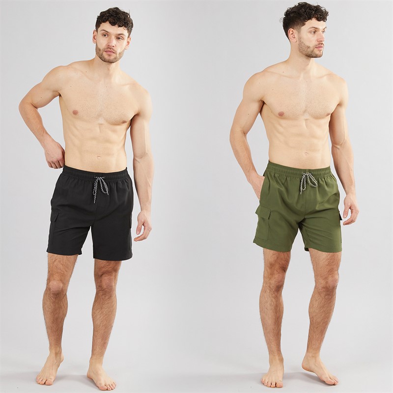 Onfire Mens Two Pack Cargo Swim Shorts Khaki/Black