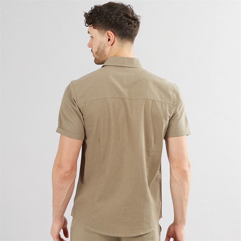 Onfire Mens Linen Shirt Khaki