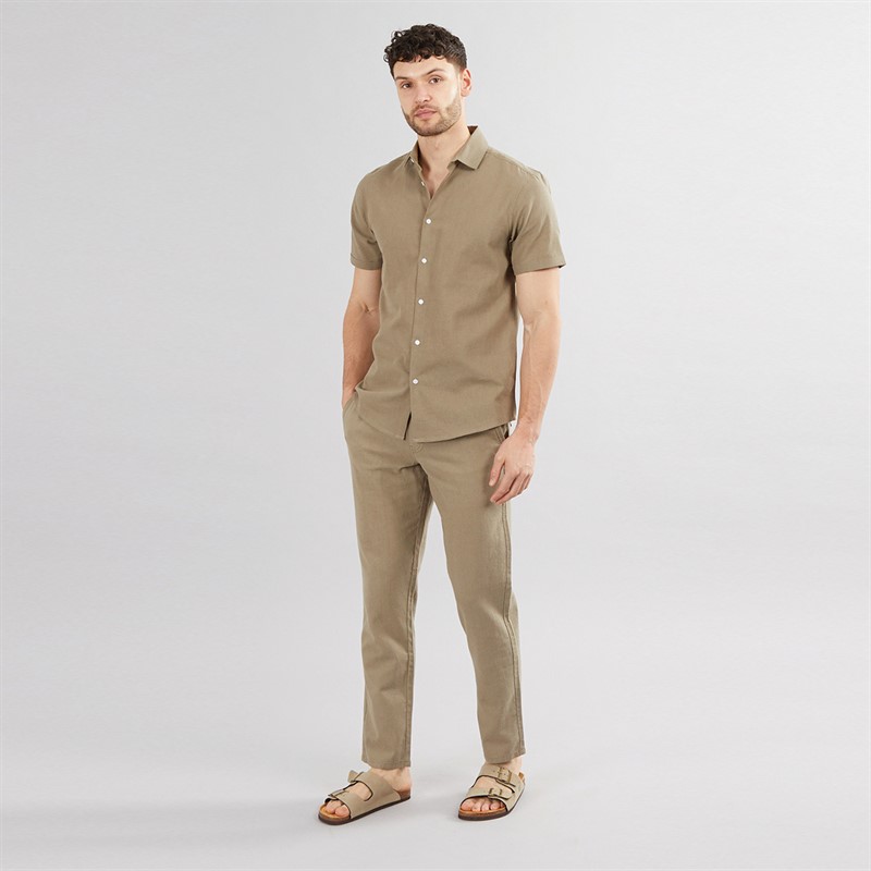 Onfire Mens Linen Shirt Khaki