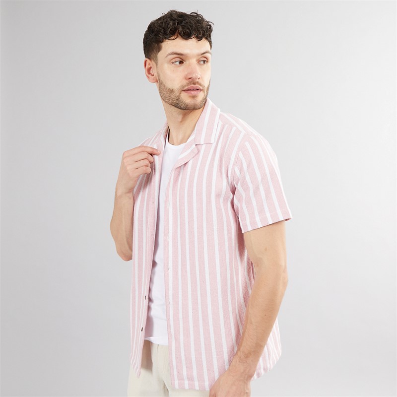 Mens Striped Shirt Peach/White - Size XL