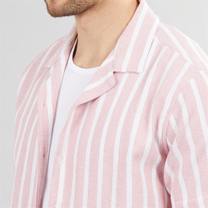 Onfire Mens Striped Shirt Peach/White