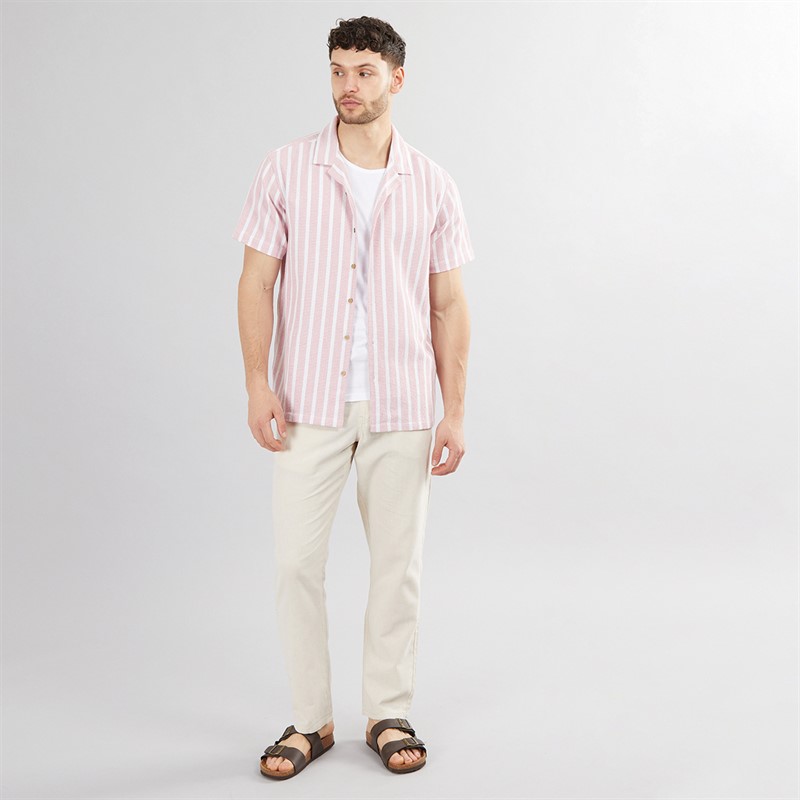 Onfire Mens Striped Shirt Peach/White
