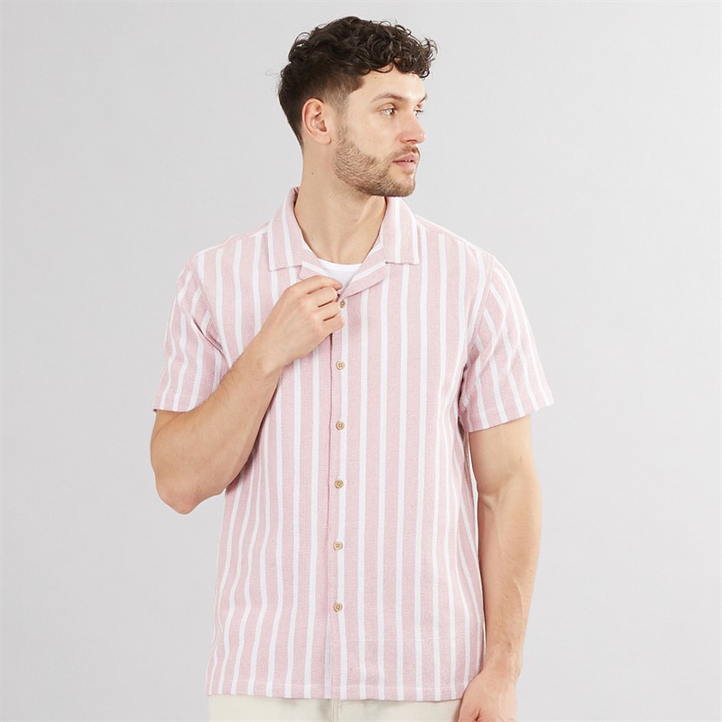 Onfire Mens Striped Shirt Peach/White