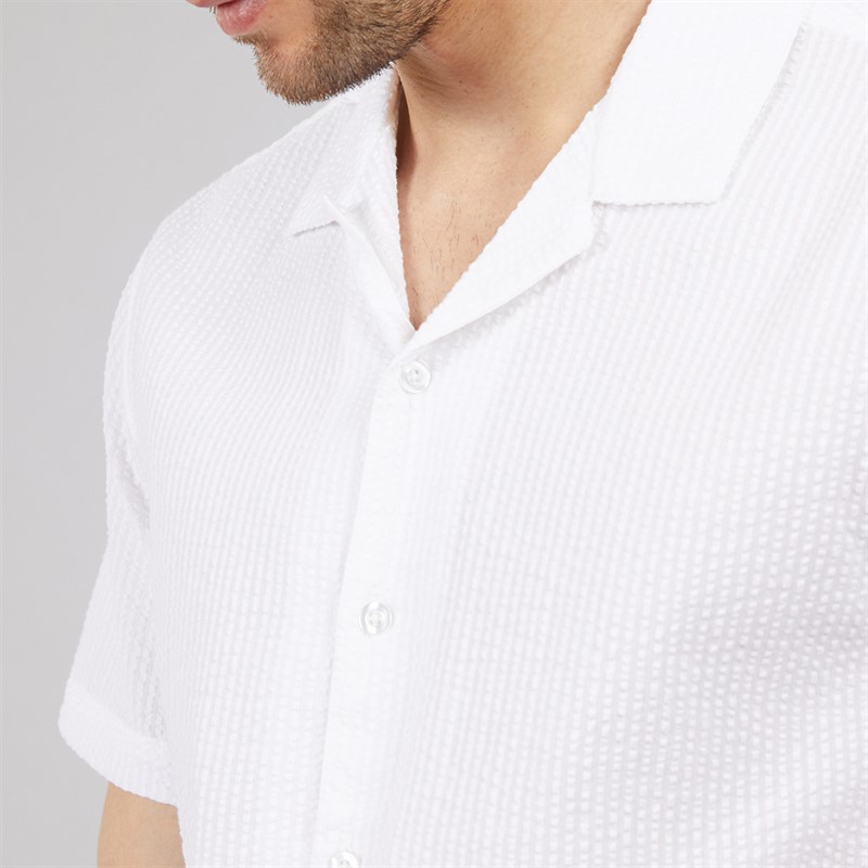 Onfire Mens Seersucker Revere Collar Shirt White