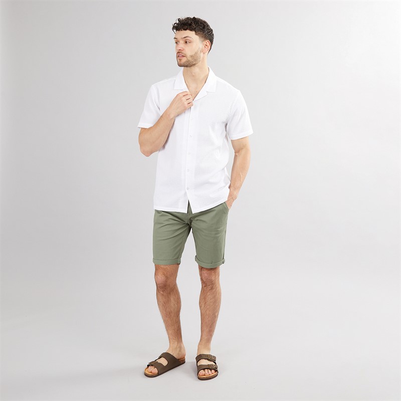 Onfire Mens Seersucker Revere Collar Shirt White