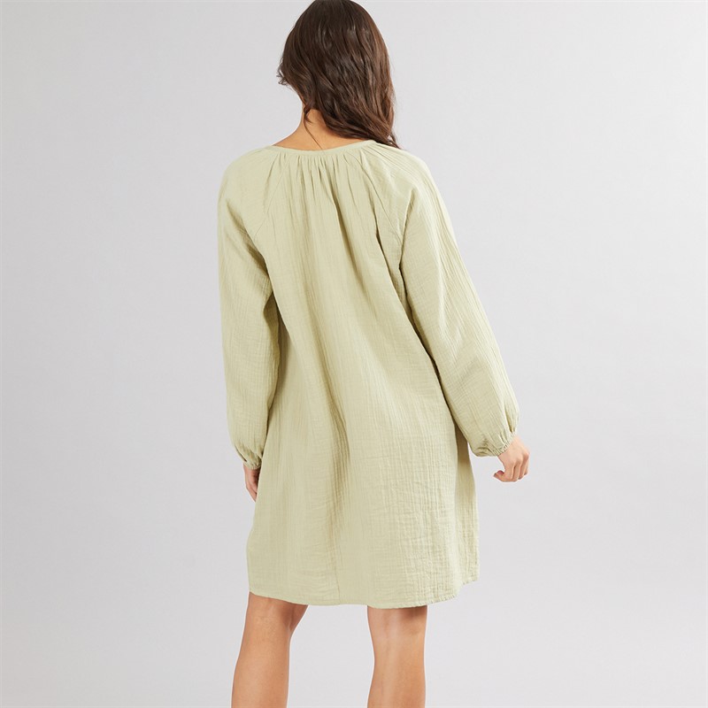 Onfire Womens Cheesecloth Tie Neck Tunic Dress Khaki
