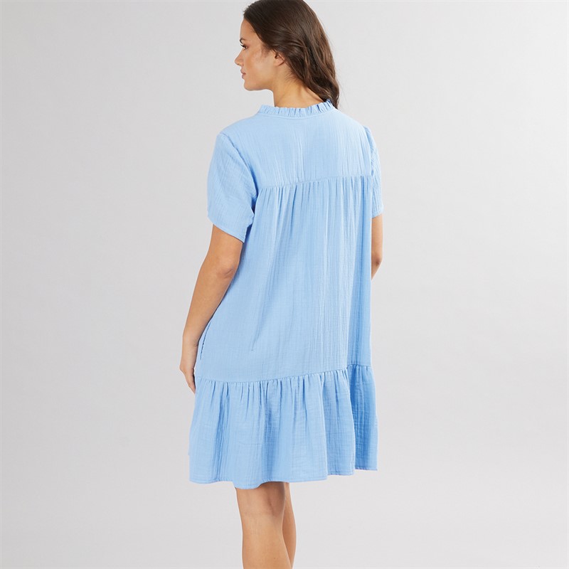 Onfire Womens Cheesecloth Ladder Trim Tier Hem Dress Blue