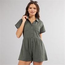 Onfire Womens Cheesecloth Button Through Playsuit Khaki