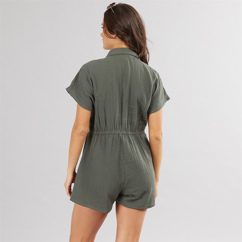 Onfire Womens Cheesecloth Button Through Playsuit Khaki