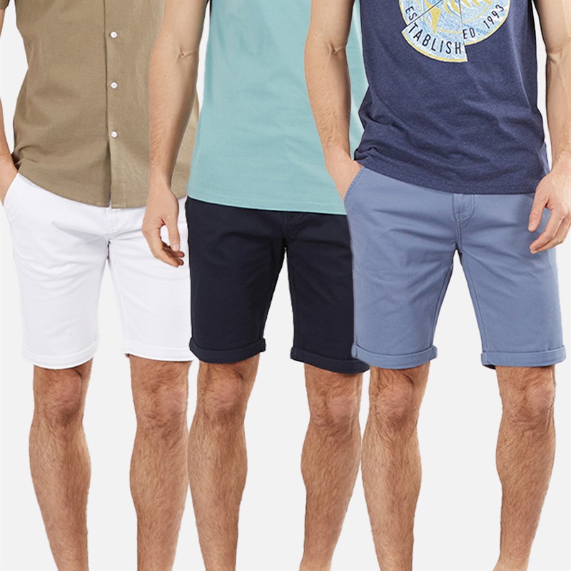 Mens Three Pack Chino Shorts White/Navy/Pale Blue - Size XL