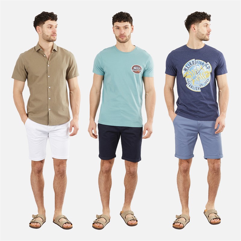 Onfire Mens Three Pack Chino Shorts White/Navy/Pale Blue