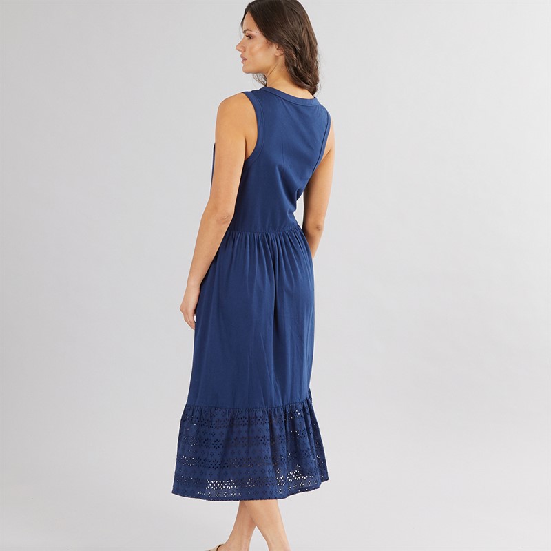 Onfire Womens Sleeveless Tiered Broderie Midi Dress Navy