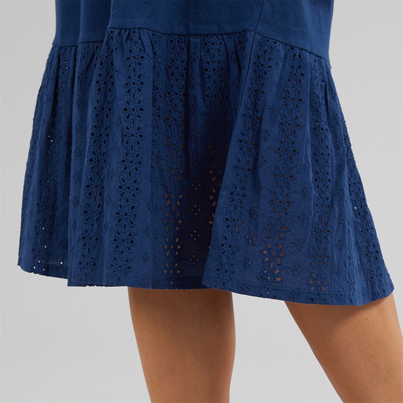Onfire Womens Sleeveless Tiered Broderie Midi Dress Navy