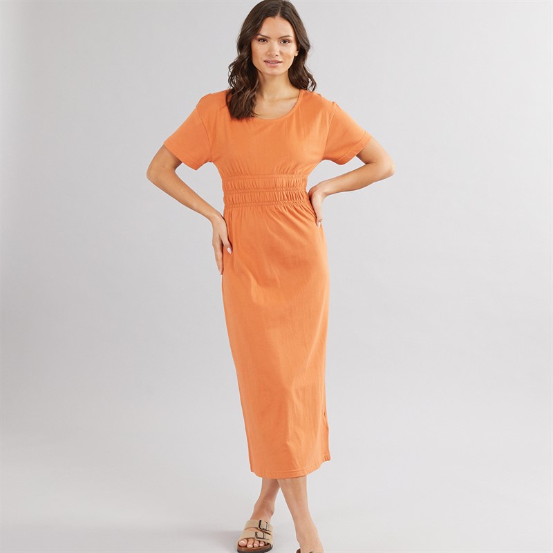 Womens Smocked Waist Midi Dress Burnt Orange - Size 16