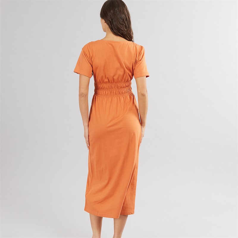 Onfire Womens Smocked Waist Midi Dress Burnt Orange