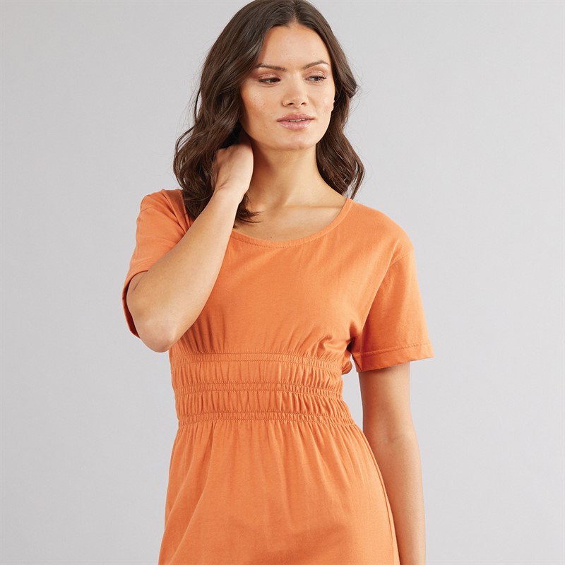Onfire Womens Smocked Waist Midi Dress Burnt Orange
