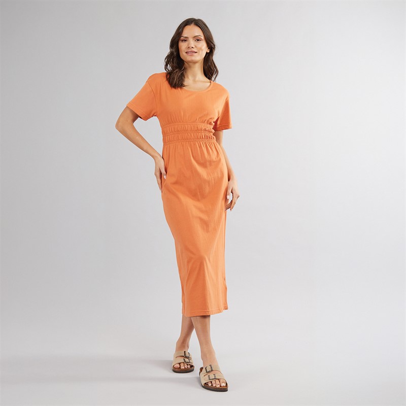 Onfire Womens Smocked Waist Midi Dress Burnt Orange