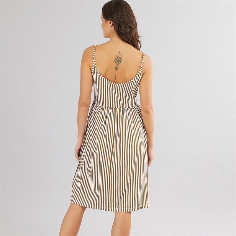 Onfire Womens Strappy Midi Striped Dress Khaki/Winter White