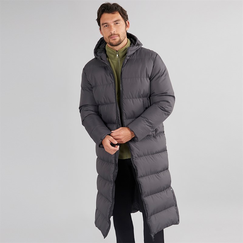 Mens Maxi Length Hooded Puffer Charcoal - Size XL