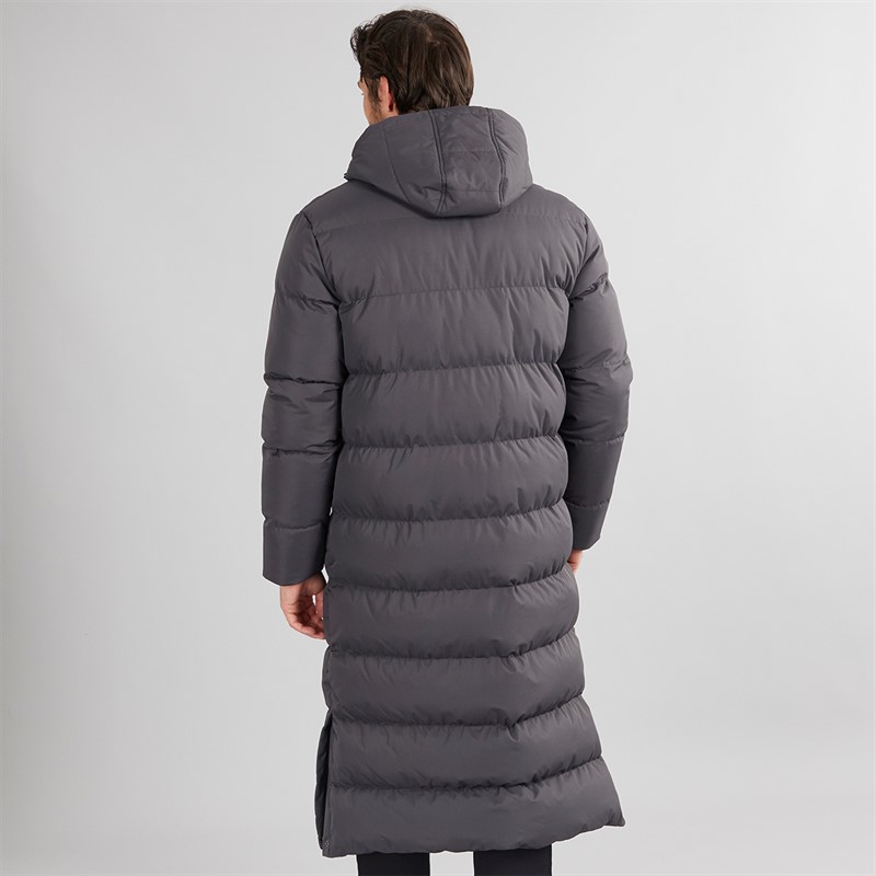 Onfire Mens Maxi Length Hooded Puffer Coat Charcoal