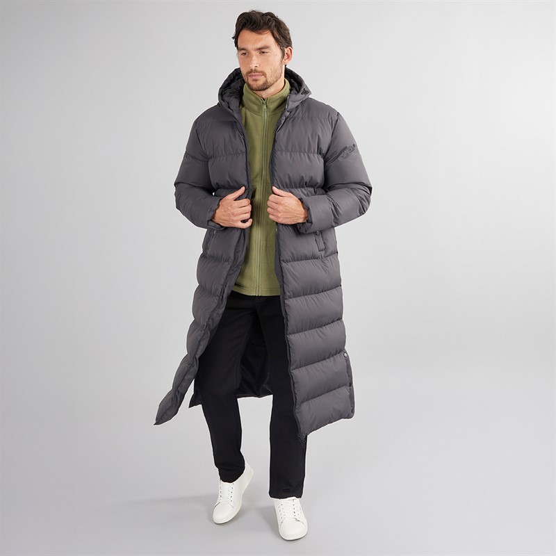 Onfire Mens Maxi Length Hooded Puffer Coat Charcoal