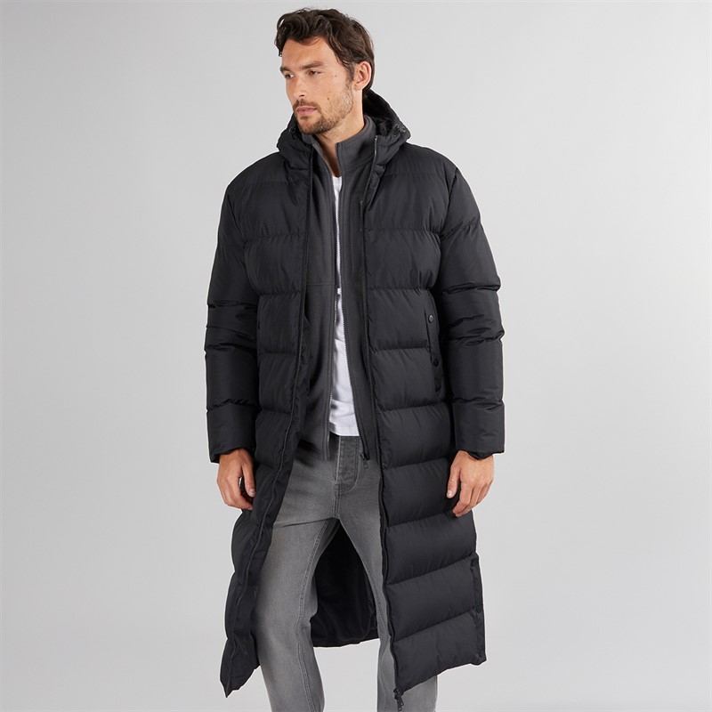 Mens Maxi Length Hooded Puffer Black - Size L