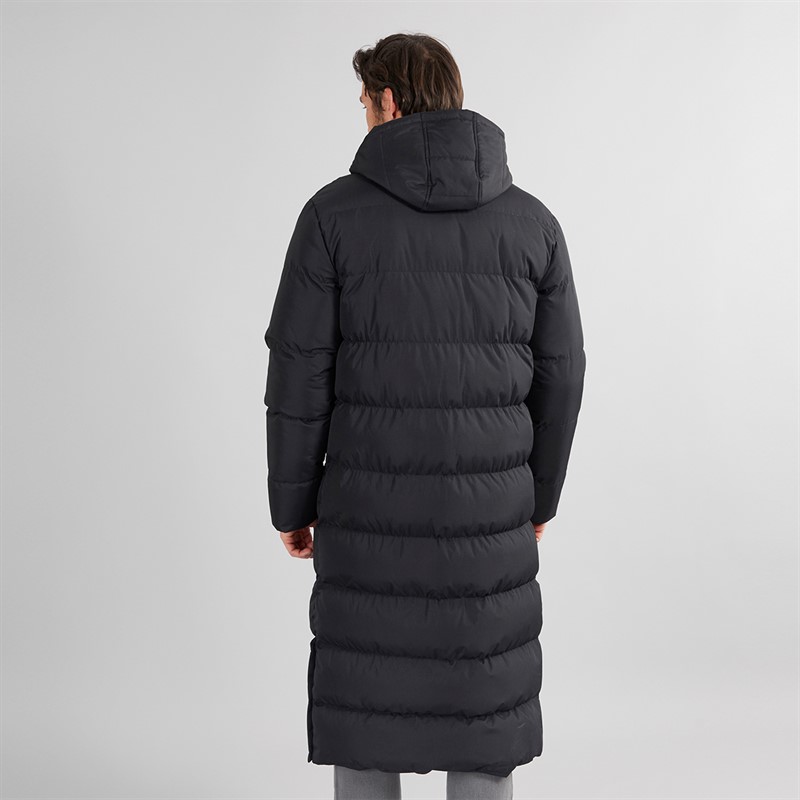 Onfire Mens Maxi Length Hooded Puffer Coat Black