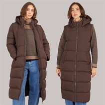 Onfire Womens 2-In-1 Longline Hooded Jacket With Detachable Sleeves Dark Chocolate