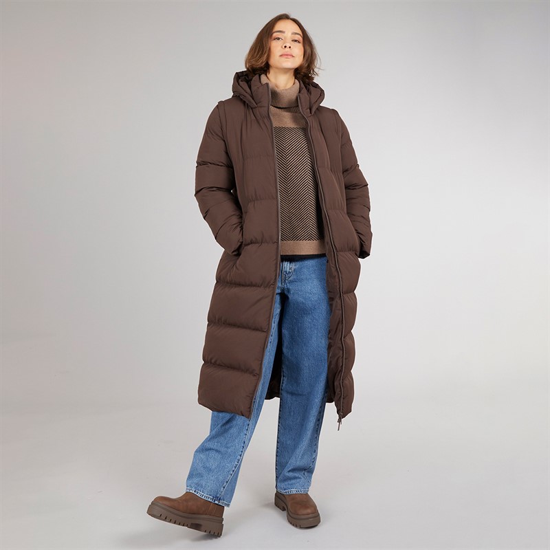 Onfire Womens 2-In-1 Longline Hooded Coat With Detachable Sleeves Dark Chocolate