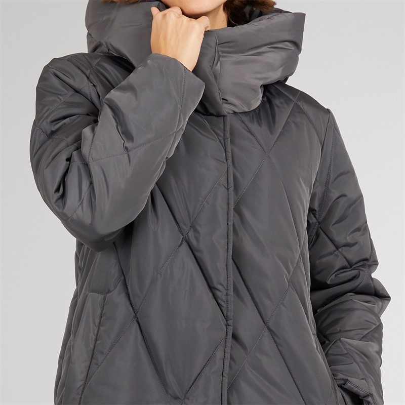 Onfire Womens Diamond Shawl Hood Coat Charcoal