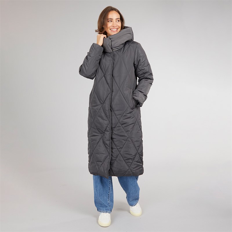 Onfire Womens Diamond Shawl Hood Coat Charcoal