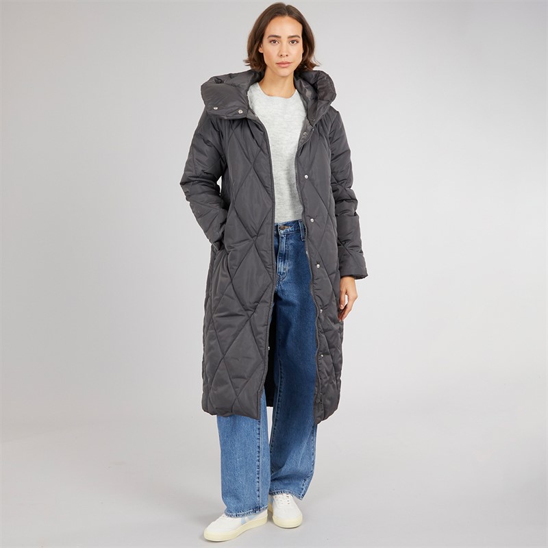 Onfire Womens Diamond Shawl Hood Coat Charcoal