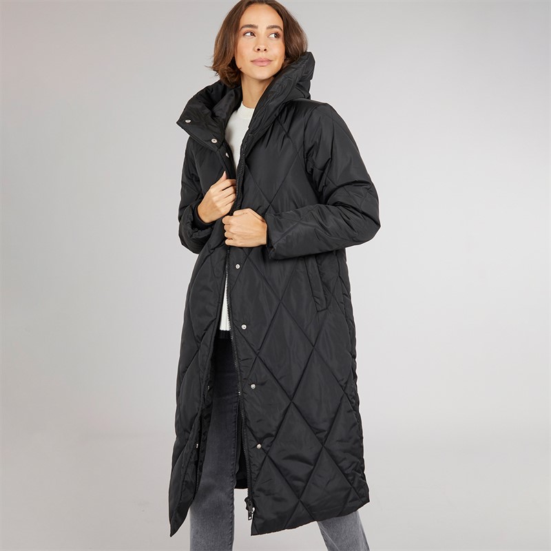 Womens Diamond Shawl Hood Coat Black - Size 10