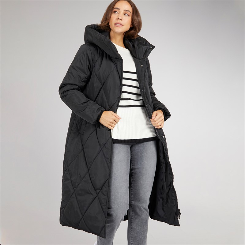 Onfire Womens Diamond Shawl Hood Coat Black