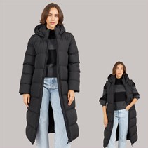 Onfire Womens 2-In-1 Longline Hooded Coat With Detachable Sleeves Black