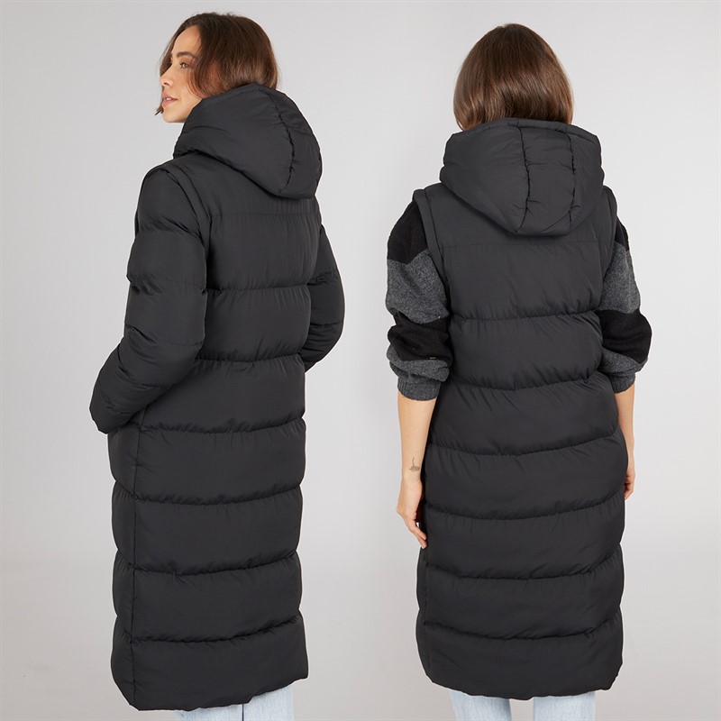 Onfire Womens 2-In-1 Longline Hooded Coat With Detachable Sleeves Black