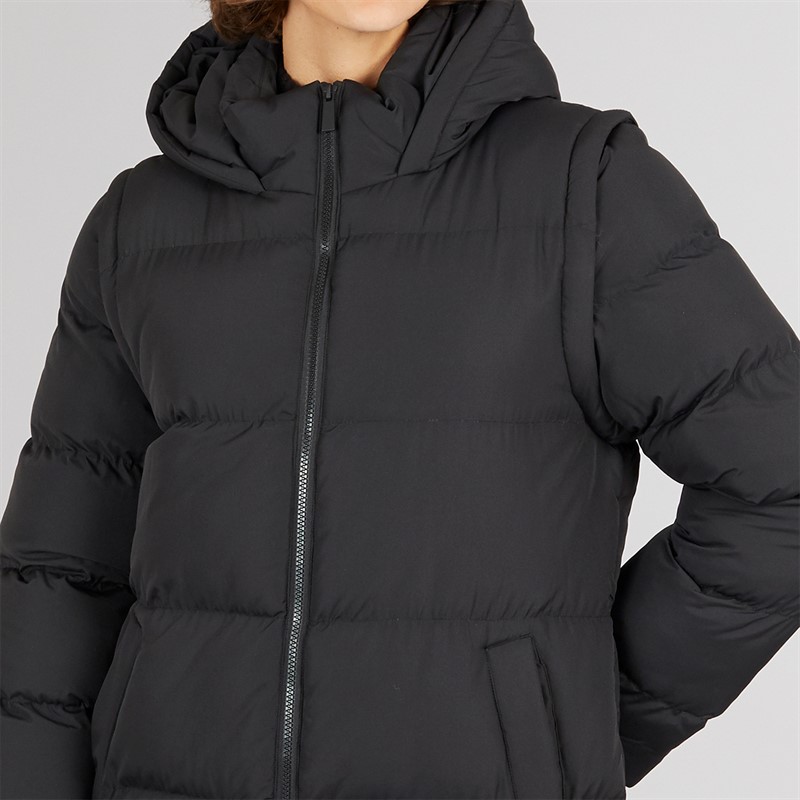 Onfire Womens 2-In-1 Longline Hooded Coat With Detachable Sleeves Black