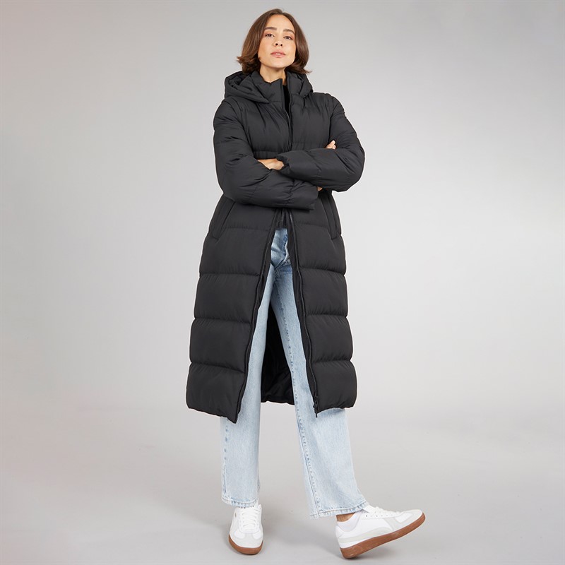 Onfire Womens 2-In-1 Longline Hooded Coat With Detachable Sleeves Black