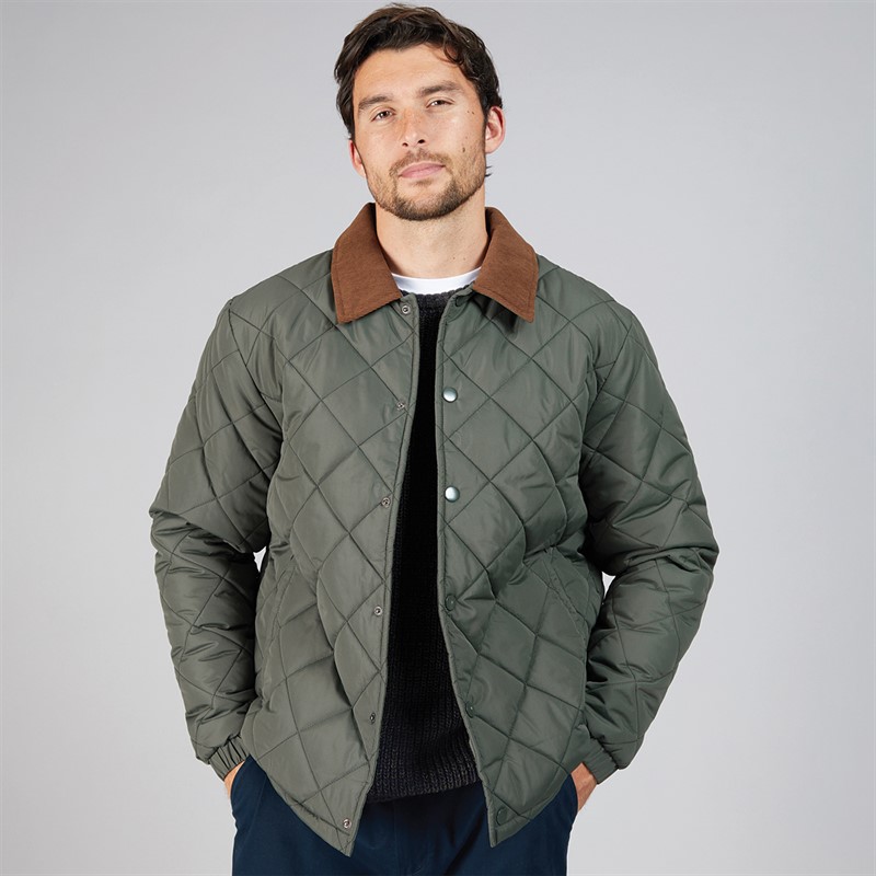 Mens Diamond Quilt Jacket With Cord Collar Khaki - Size XXL