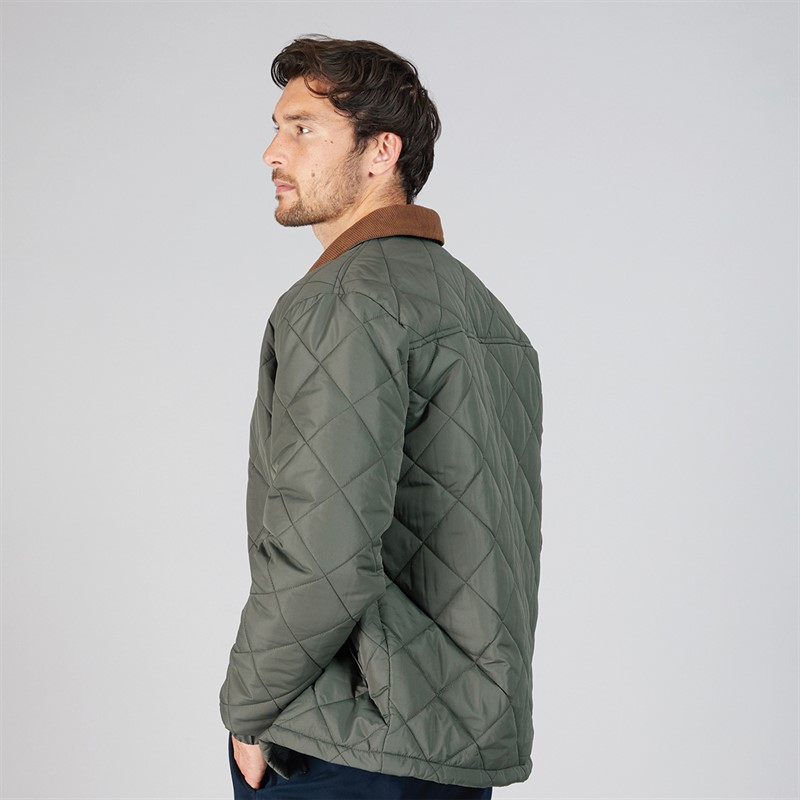 Onfire Mens Diamond Quilt Jacket With Cord Collar Khaki