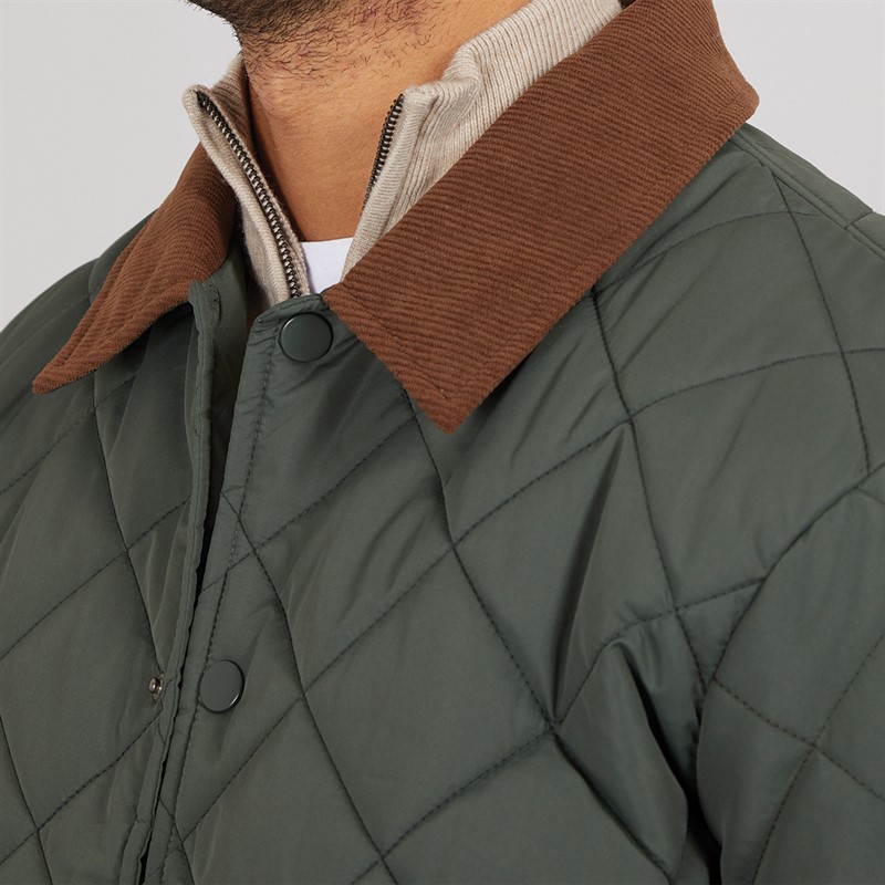 Onfire Mens Diamond Quilt Jacket With Cord Collar Khaki