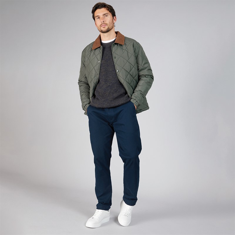 Onfire Mens Diamond Quilt Jacket With Cord Collar Khaki