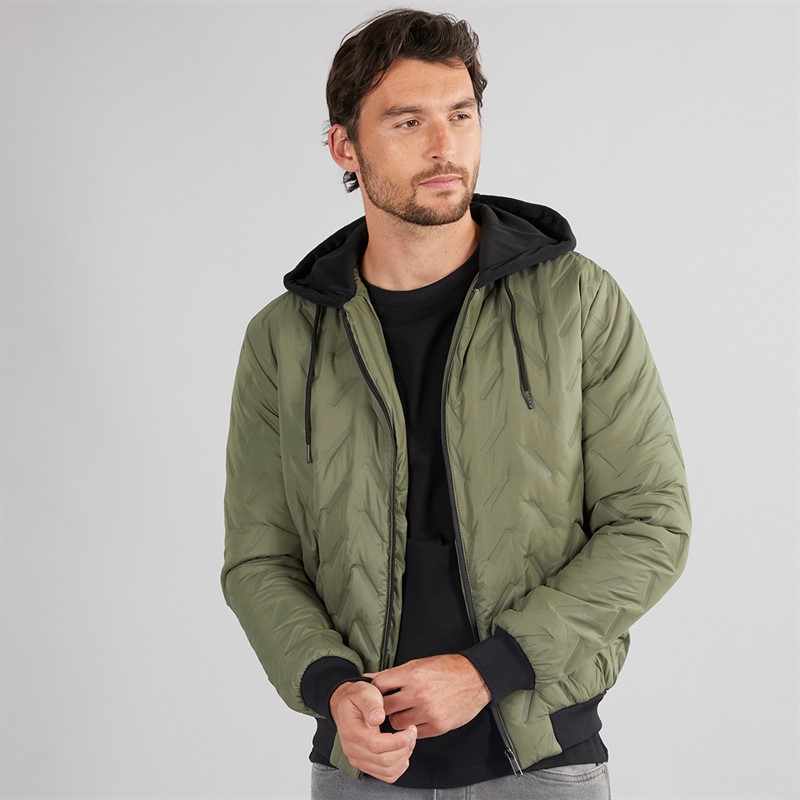 Onfire Mens Hooded Bomber Jacket Khaki