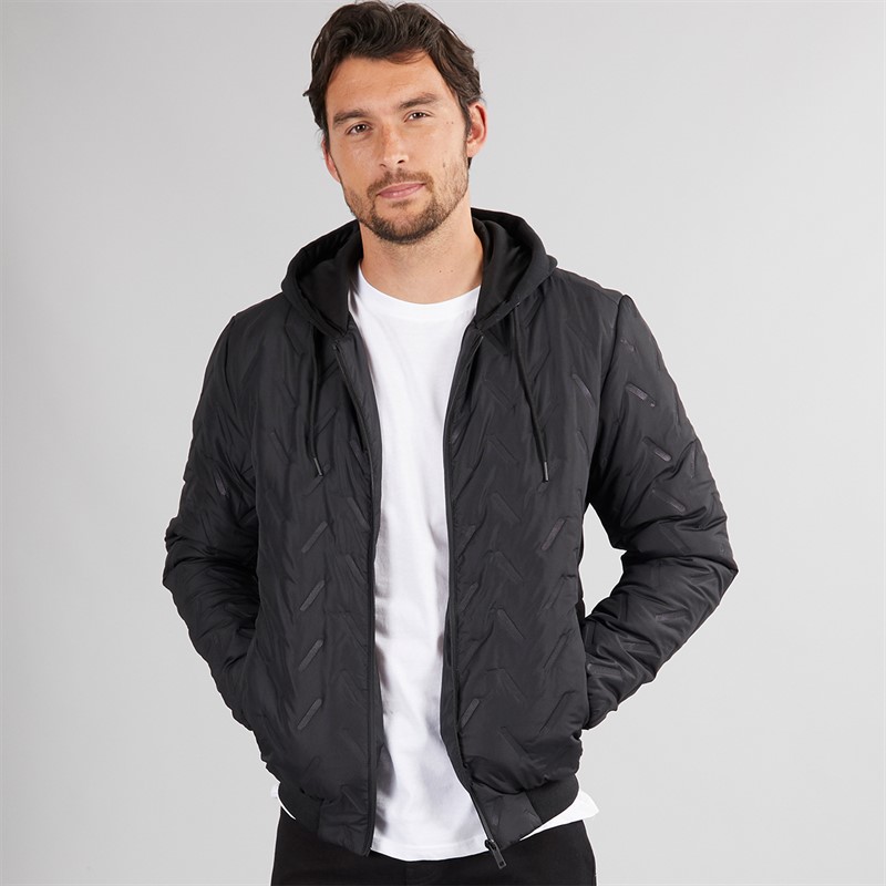 Onfire Mens Hooded Bomber Jacket Black