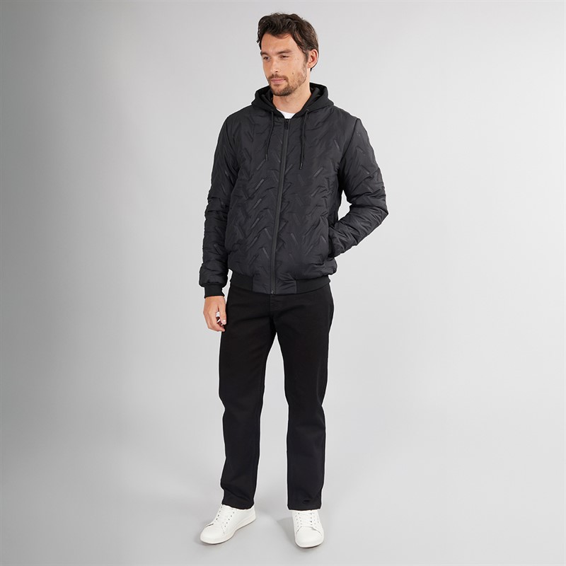 Onfire Mens Hooded Bomber Jacket Black