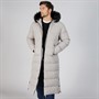 Onfire Mens Maxi Length Hooded Puffer Coat With Faux Fur Hood Stone