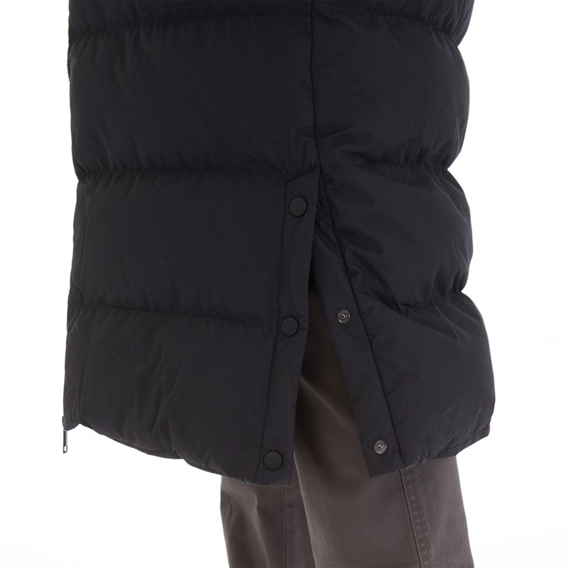 Onfire Mens Maxi Length Hooded Puffer Coat With Faux Fur Hood Black