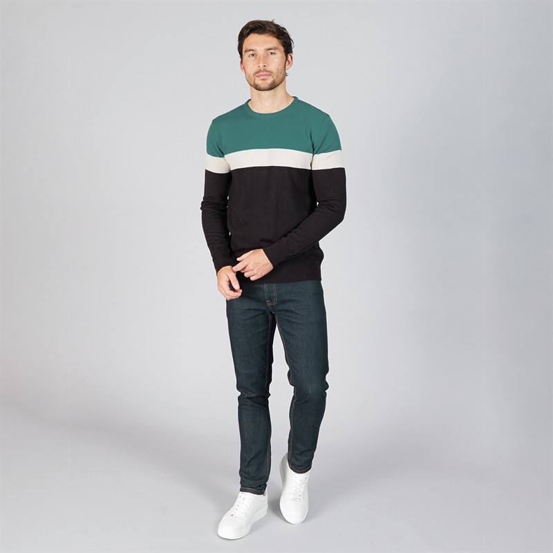 Onfire Mens Colour Block Crew Neck Sweater Teal/Stone/Black