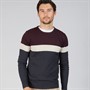 Onfire Mens Colour Block Crew Neck Sweater Burgundy/Stone/Navy