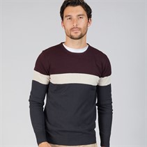 Onfire Mens Colour Block Crew Neck Sweater Burgundy/Stone/Navy